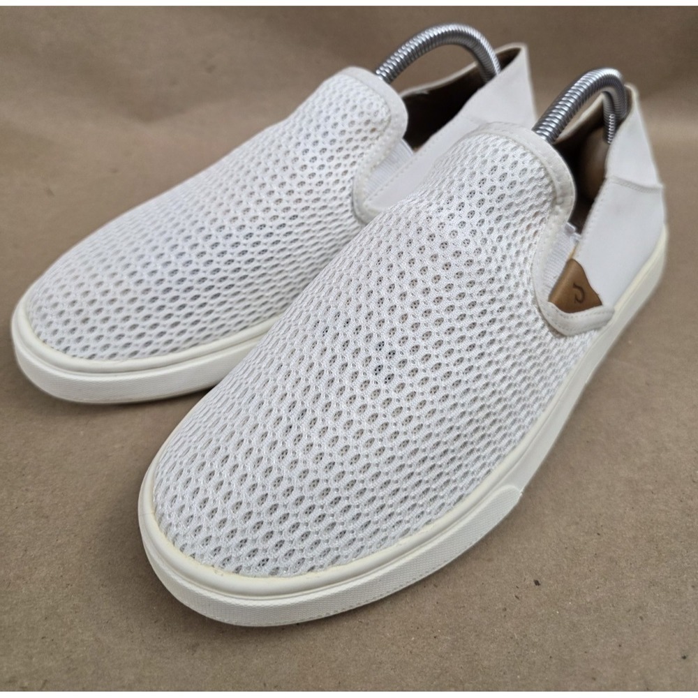 Olukai (Sz 8) Pehuea Slip On Shoes Womens White Mesh Sneakers Drop In Heel Beach